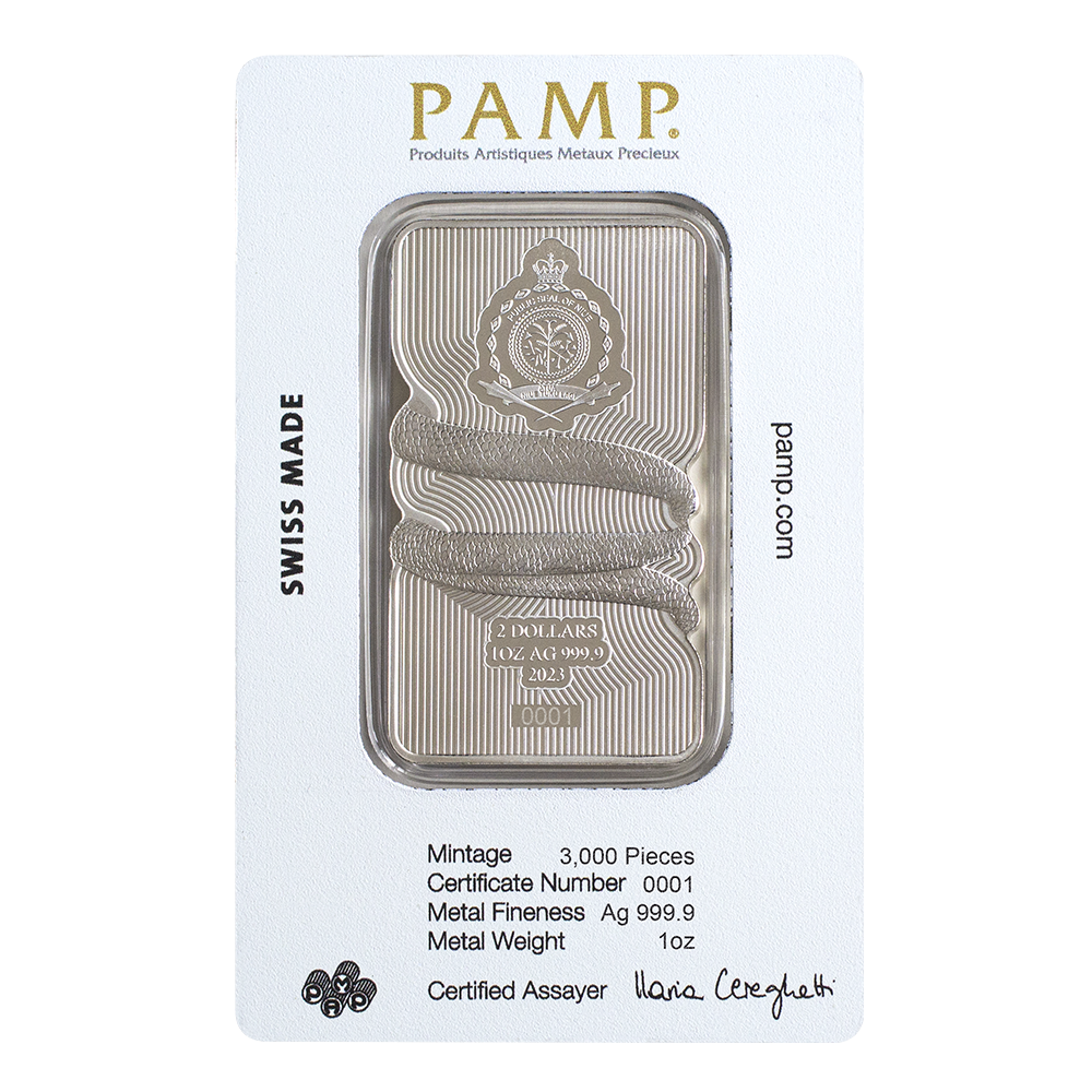 PAMP - Nature’s Grip - Sunbeam Snake 1oz Silver Legal Tender Bar