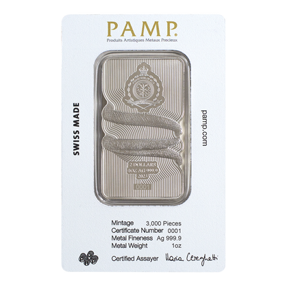 PAMP - Nature’s Grip - Sunbeam Snake 1oz Silver Legal Tender Bar